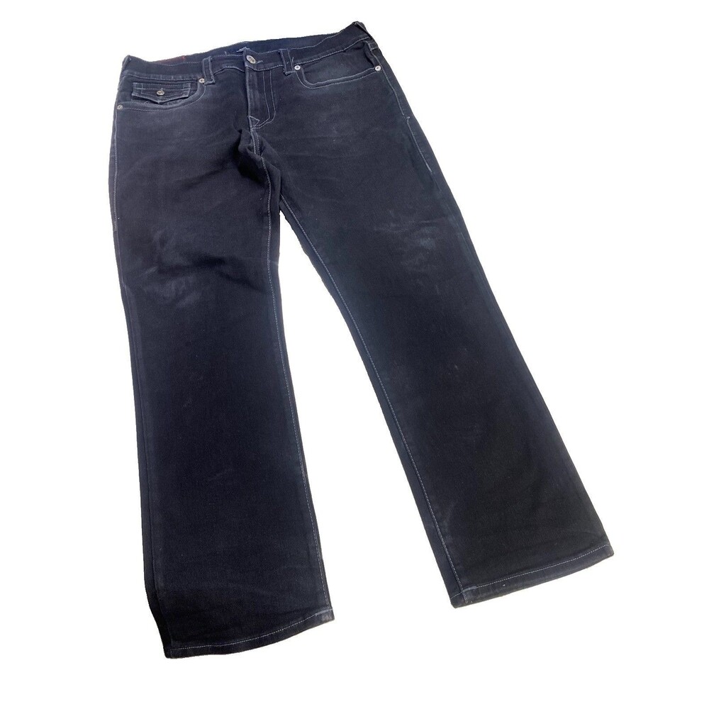 True Religion Men's Ricky Relaxed Straight Flap Pocket Black Denim Jeans 34x30
